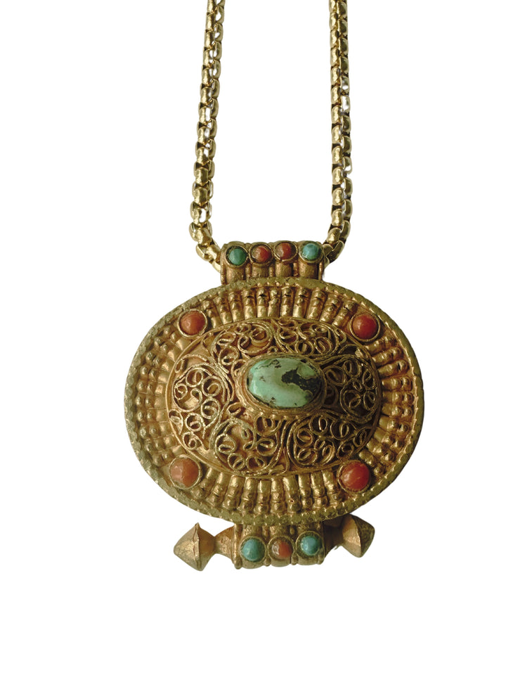 TN104 Gold Plated Tibetan Prayer Locket Necklace