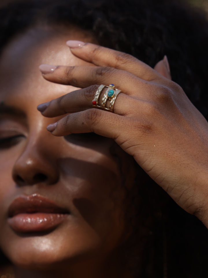 Kira Turquoise and Coral Ring
