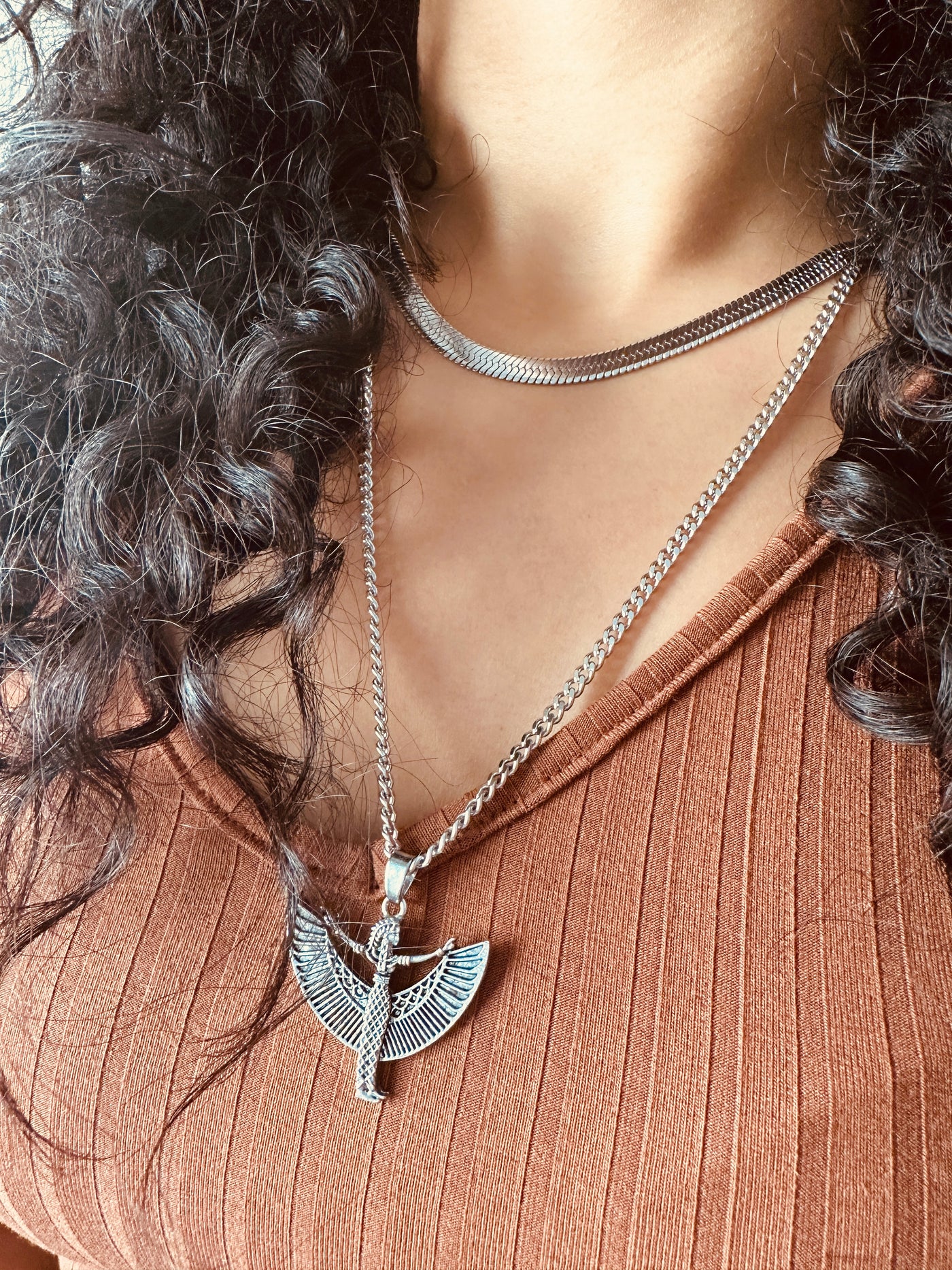 Silver Maat Egyptian Goddess Necklace