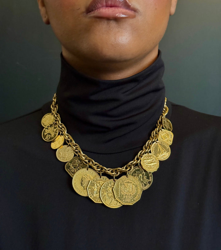 1986 Vintage Franklin Mint Golden Caribbean Coin Necklace