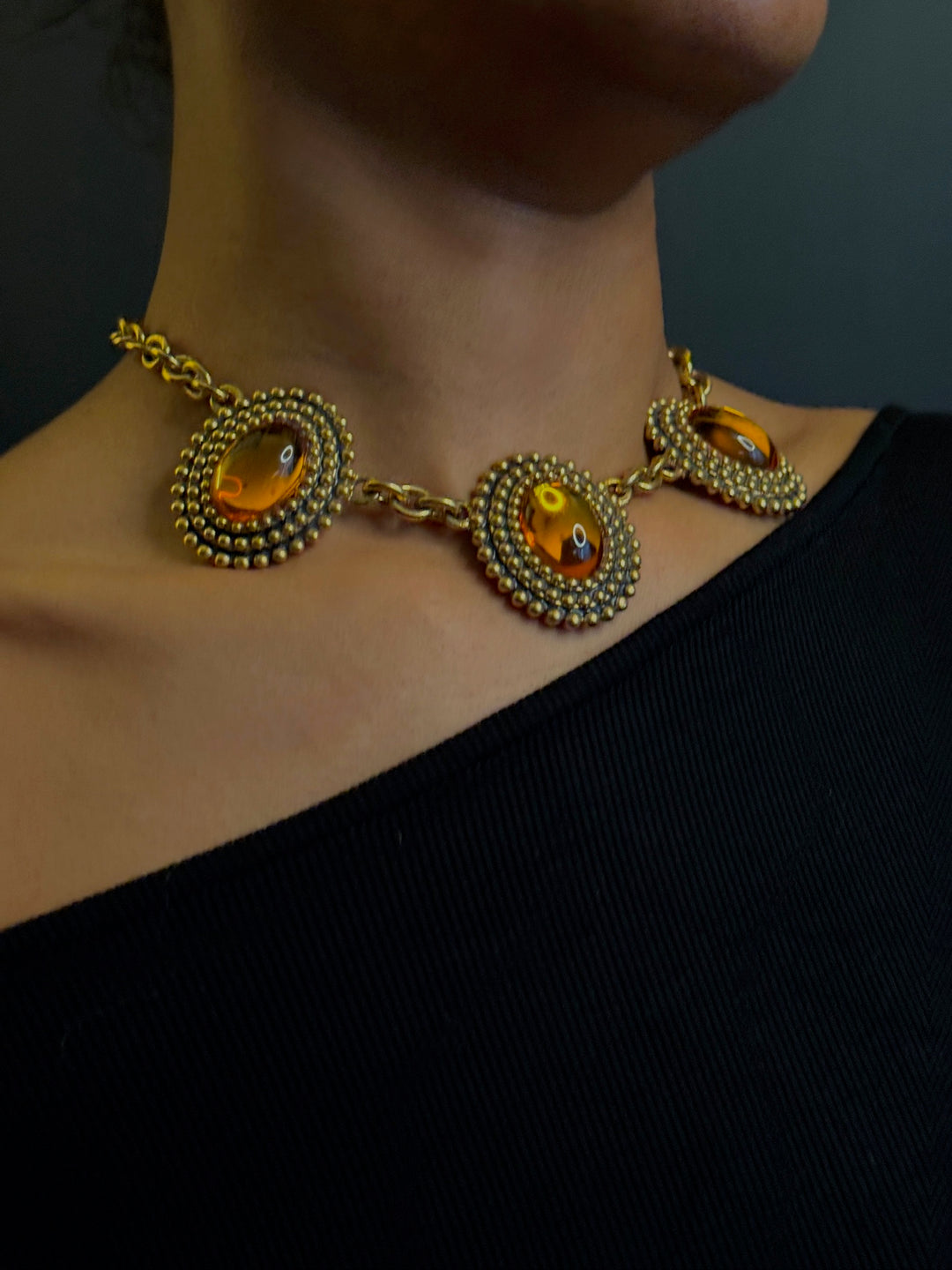 Vintage Craft three Cabochon Necklace