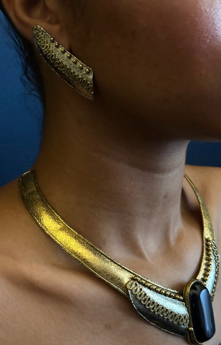 Vintage IXEL Brutalist Statement Collar Necklace Set