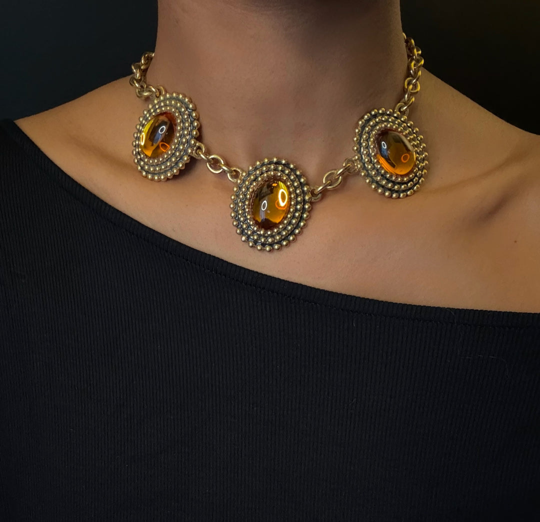 Vintage Craft three Cabochon Necklace