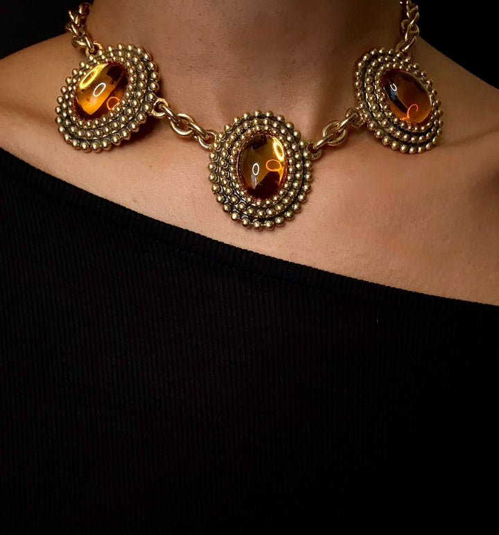 Vintage Craft three Cabochon Necklace