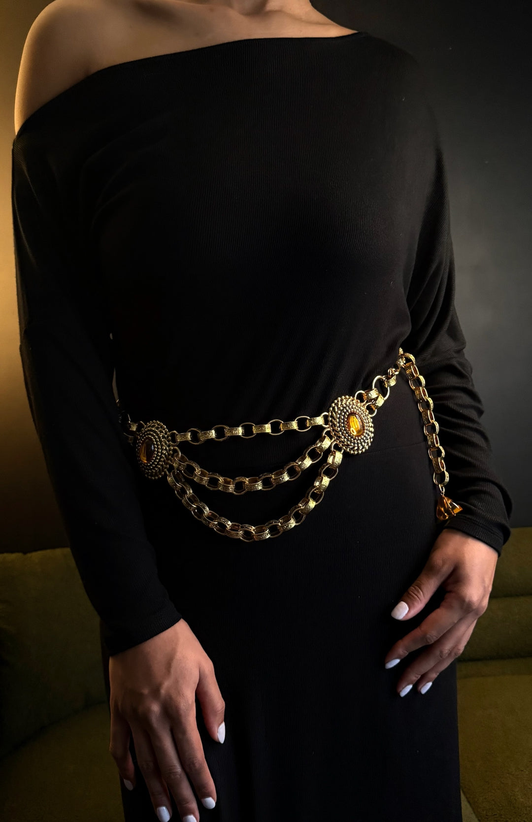 Vintage Craft Topaz Cabochon Belt/Necklace